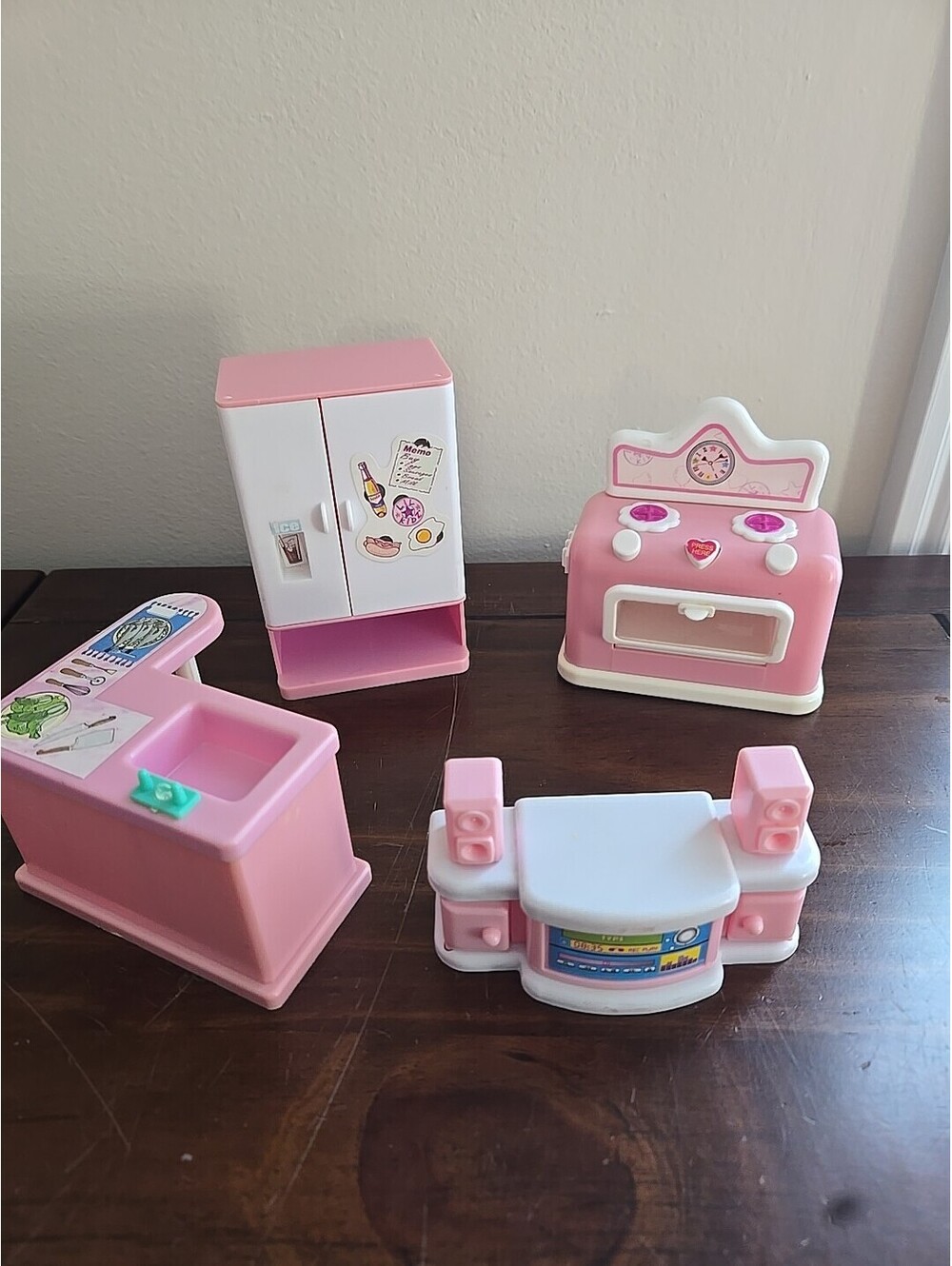 4 Lil Kidz Doll Fisher Price Pink Kitchen Set  1990s Accessories Fridge Oven